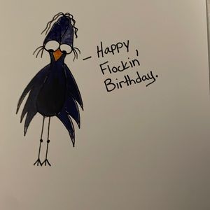 5 Printed Humorous Birthday Art Cards Sad Bird Says Happy Flockin’ Birthday